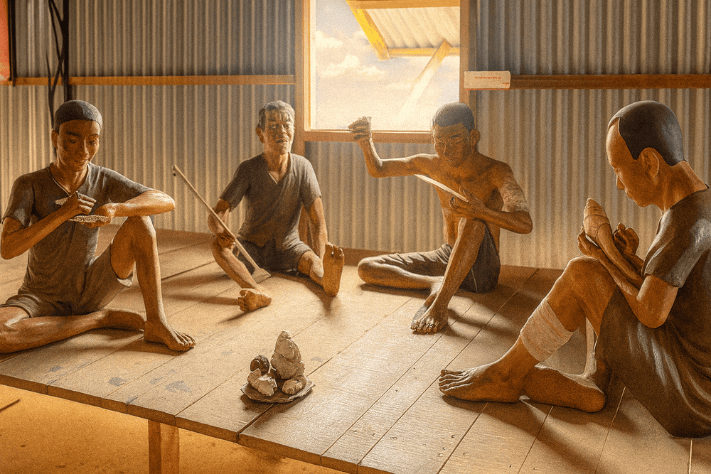 Guests can see exhibitions containing authentic or reconstructed artifacts such as leg shackles, torture equipment, etc